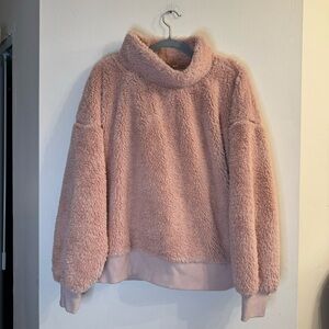 Gap Women’s Pink Sherpa Mockneck Turtleneck Fuzzy Pullover Sweatshirt Size Large